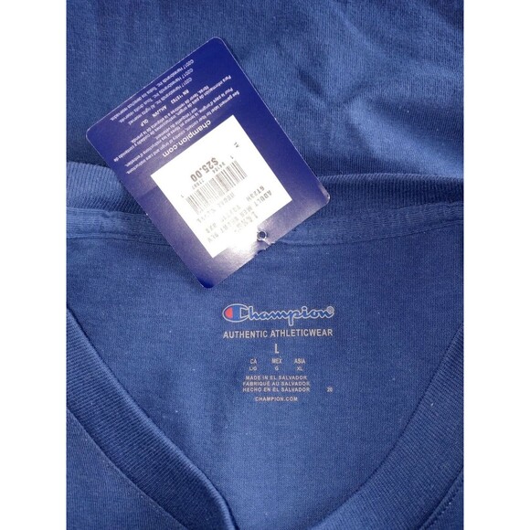 Champion Regal Navy Short Sleeve Cotton Logo T Shirt Men Sz L - Picture 3 of 5